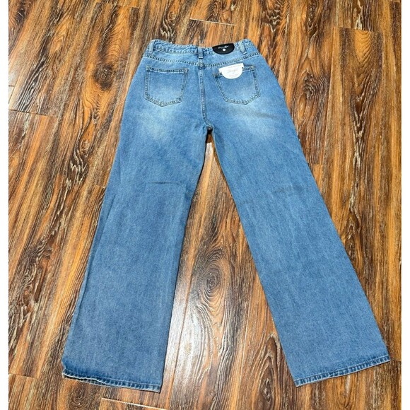 NEW Womens M Denim Blvd Jeans High Rise Wide Leg Distressed Floral 26 28 X 30 - Picture 2 of 7